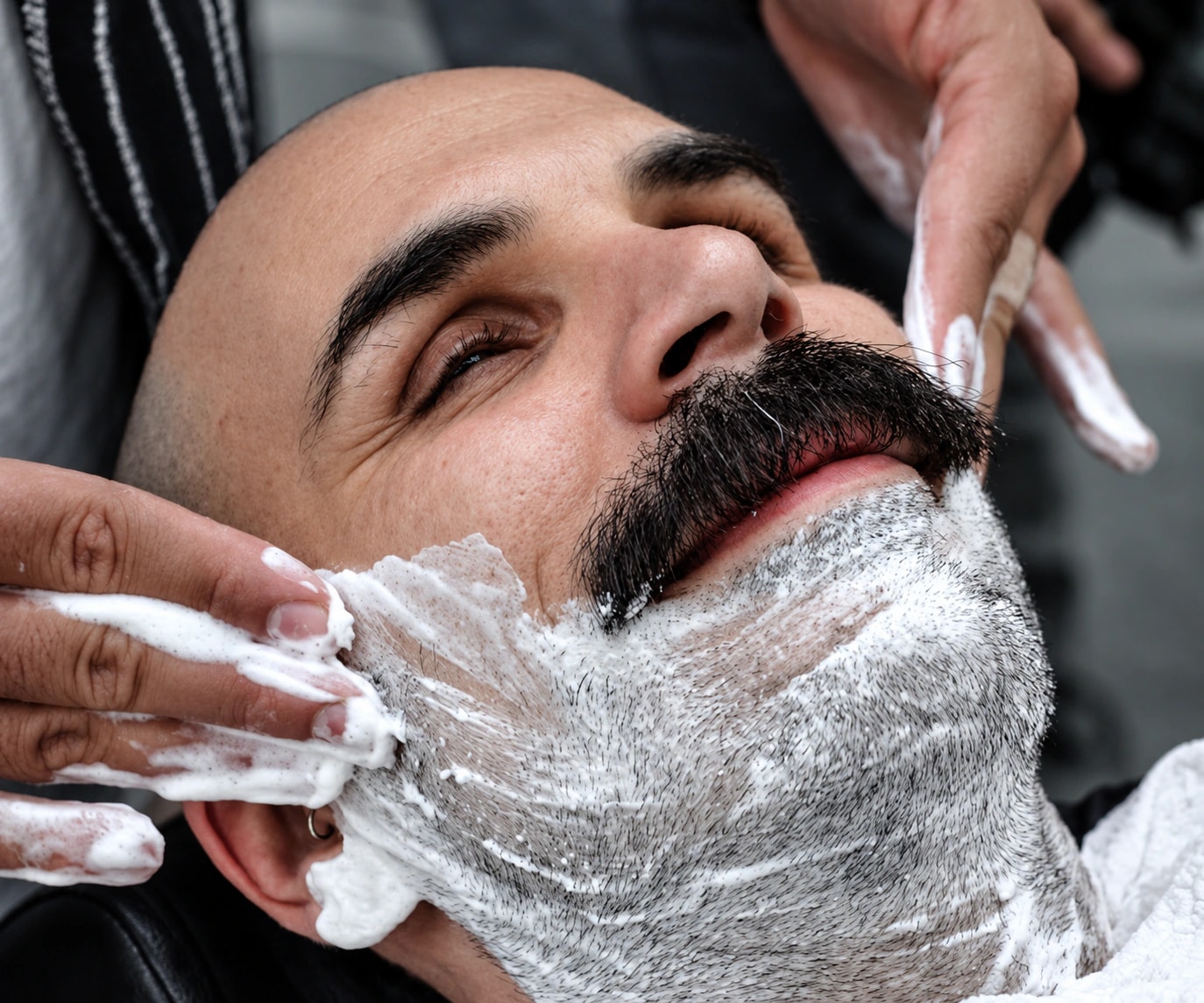 Shave preparation with lather on the face